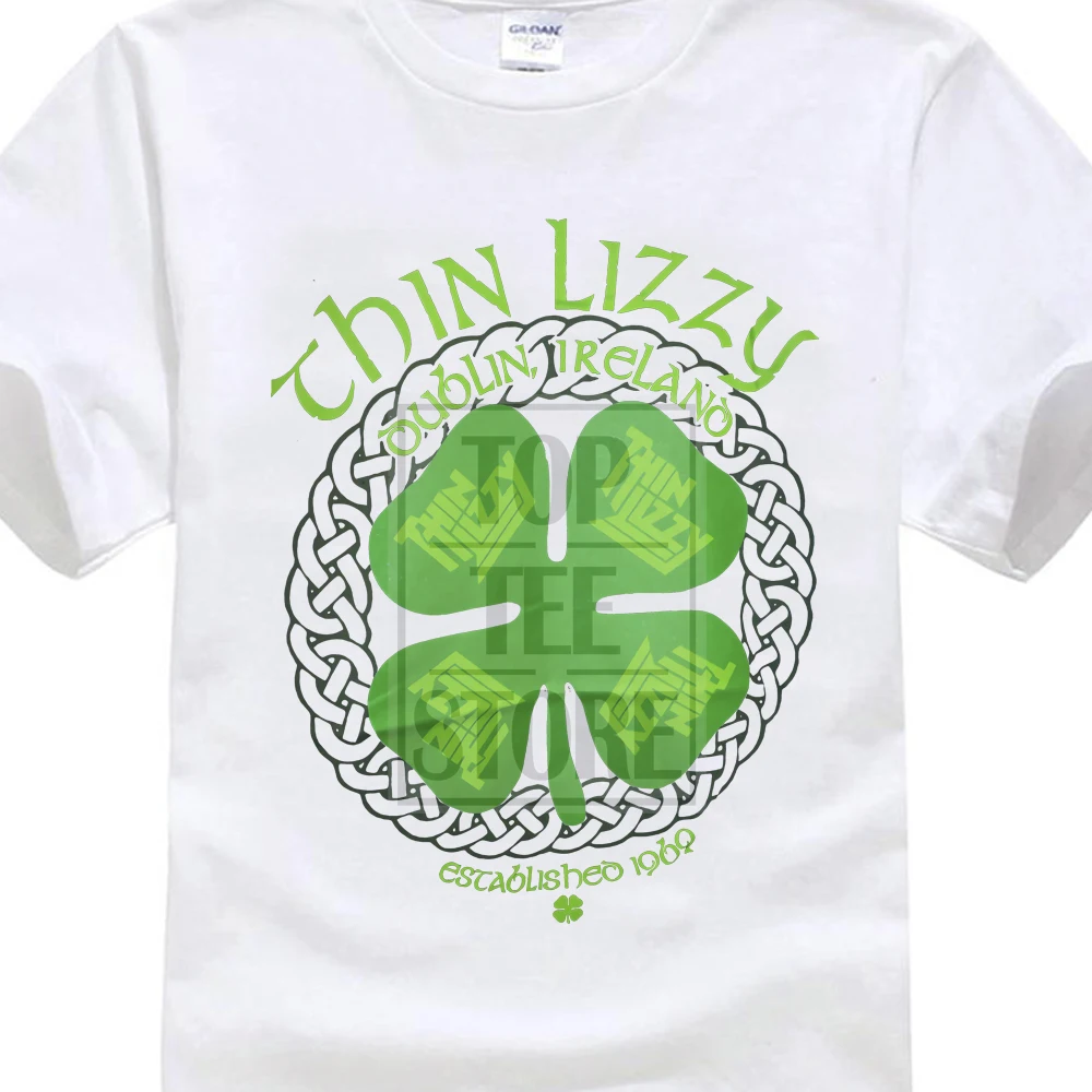 Белый Тонкая черная футболка Lizzy Men'S Four Leaf Clover - Цвет: Белый