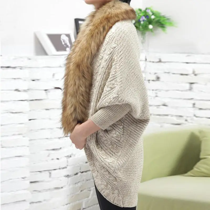 

CheaperDrop shipping Women Vintage new European station raccoon fur collar blouse thick sweater hot