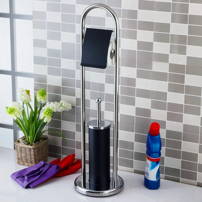 

Bathroom black 304 stainless steel Floor landing Toilet brush and paper holder