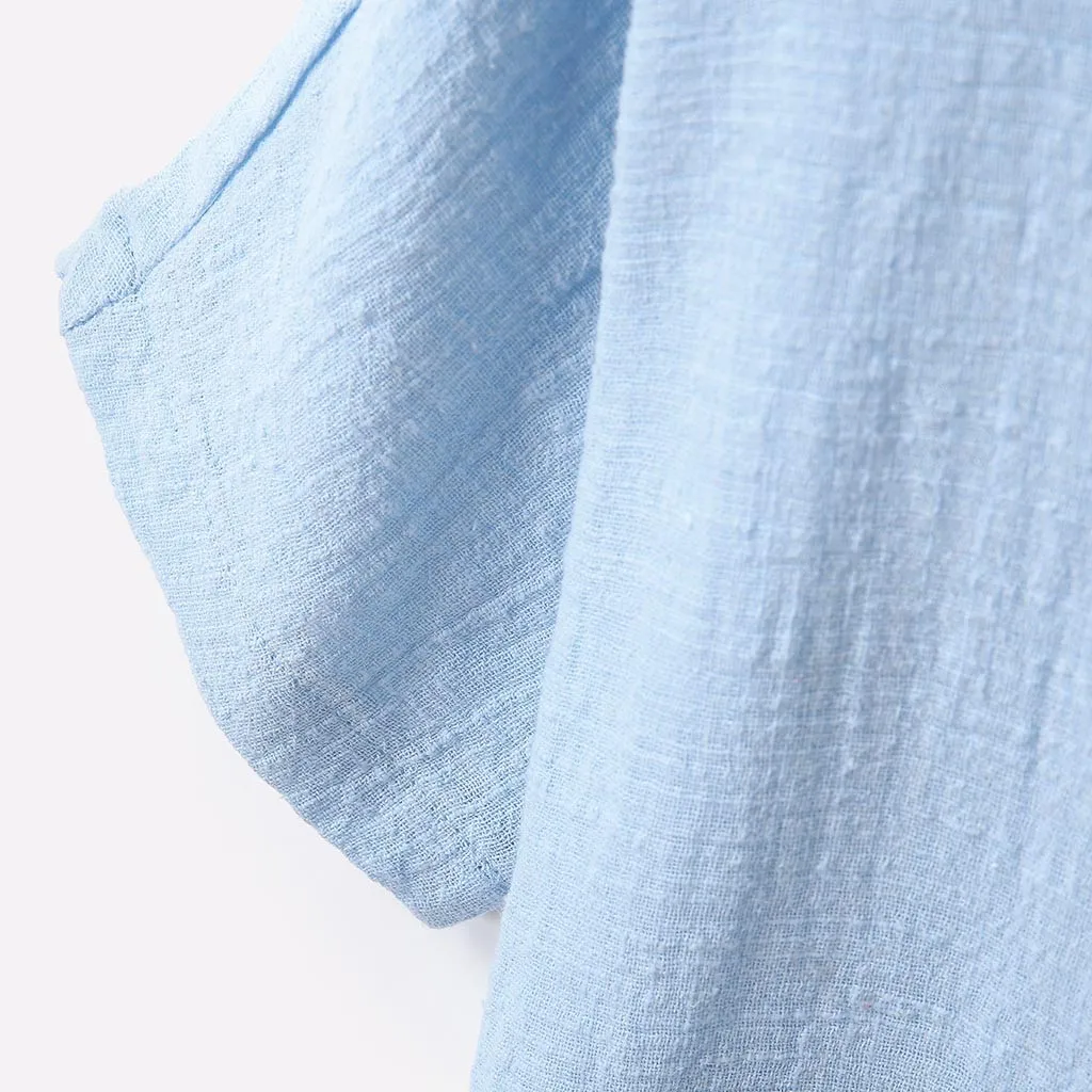 Женская блузка Blusas Mujer De Moda, Женская хлопковая и льняная рубашка с коротким рукавом и карманом, топ, блузка, женская блузка