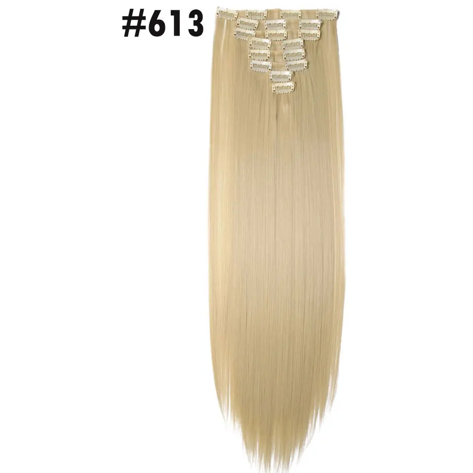 bleach blonde SNOILITE 8 шт./компл. 26 дюймов 18 зажимы длинные прямые волосы на заколках для наращивания из искусственных волос заколки для волос для женщин, черный парик, заколки, заколки для волос - Цвет: bleach blonde