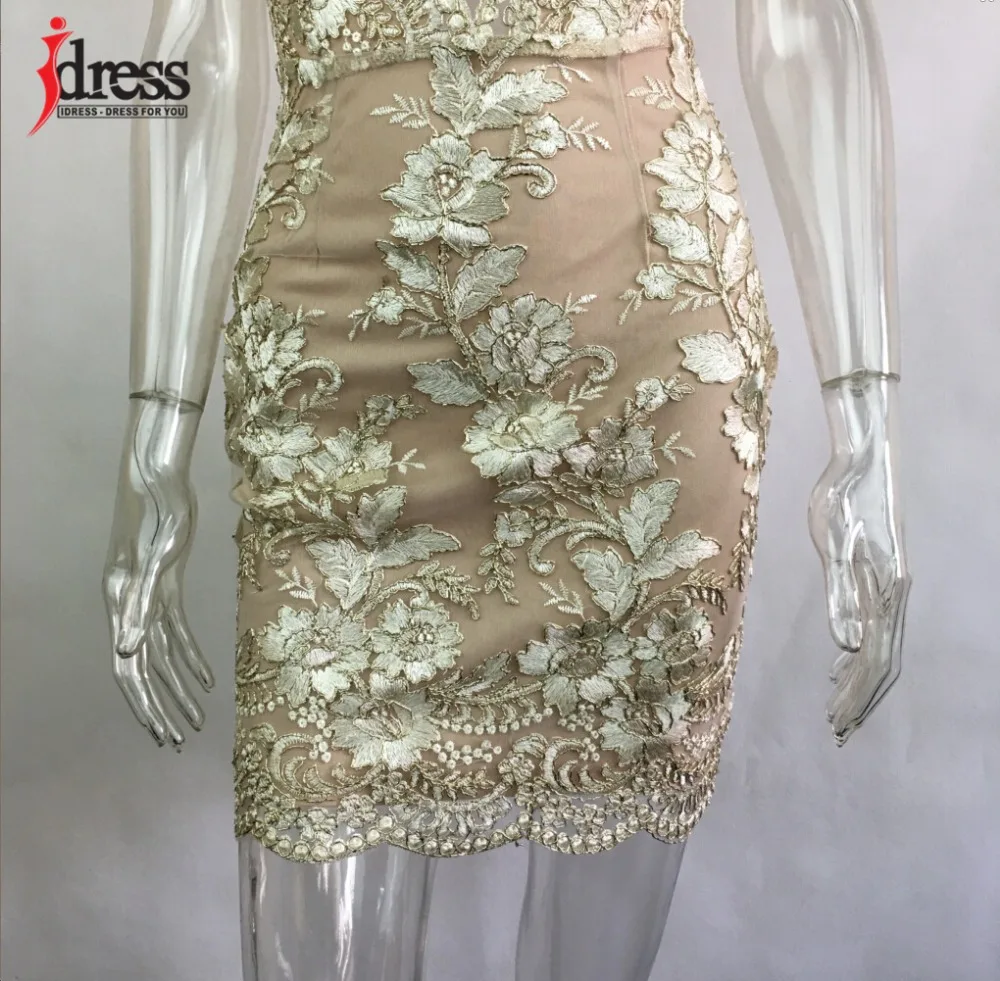 IDress Новое поступление шикарная вышивка знаменитостей Bodycon сарафан на ремне соблазнительный комбинезон на бретелях, без рукавов Полые Кружева клуб платье HL Вечерние