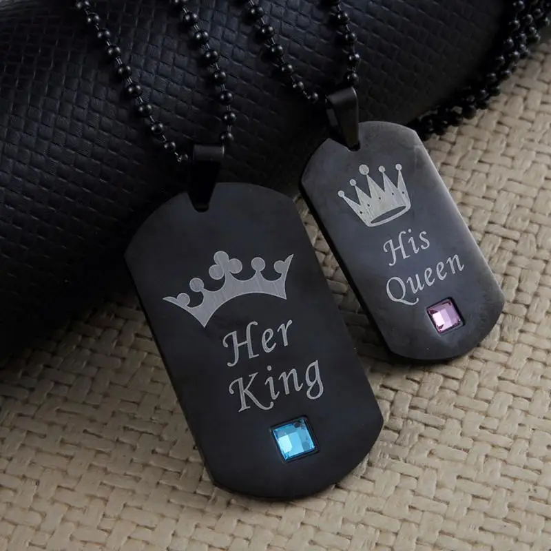 Black 1 пара ожерелье s Her King& His queen ожерелье из нержавеющей стали для влюбленных подарок на день Святого Валентина - Окраска металла: Black