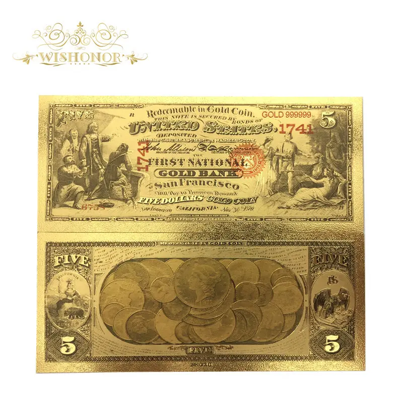 10 шт./лот новые продукты для 1870 год цвет Америка банкнот 5 долларов в центре