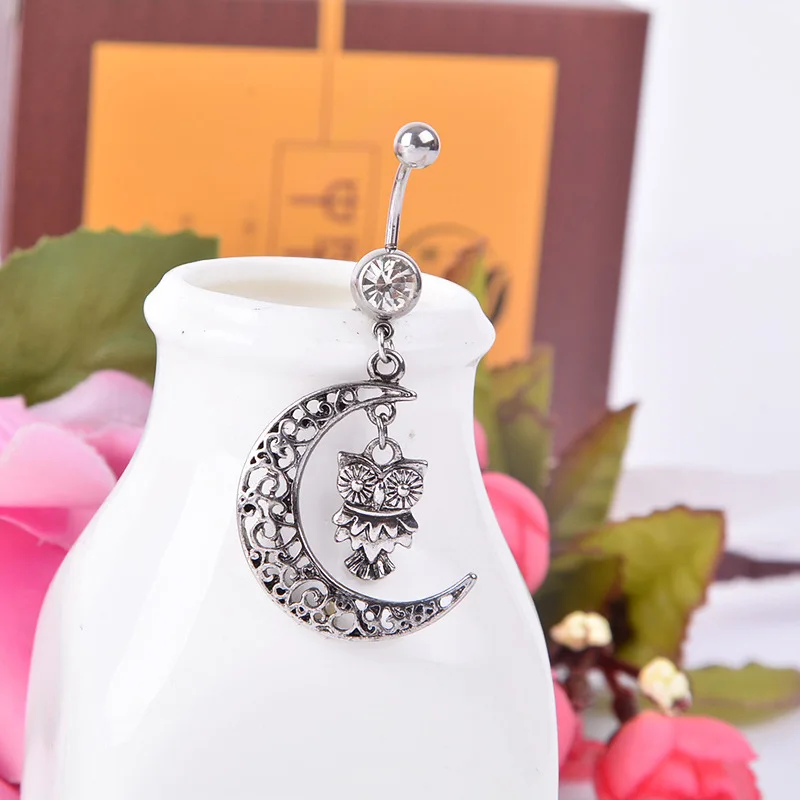 Белая луна сова кулон пупок пирсинг для женщин пупка Кнопка ювелирные изделия