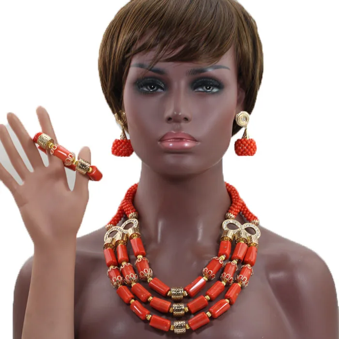 Набор ювелирных изделий Fashion African Coral Beads Jewelry Sets Wedding Statement Necklace Earrings Set for Brides CG025.