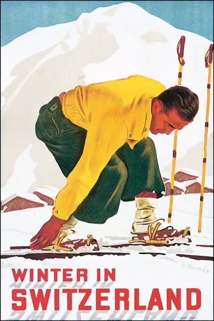Винтажный постер для катания на лыжах спорта путешествий снег в стиле st. moritz