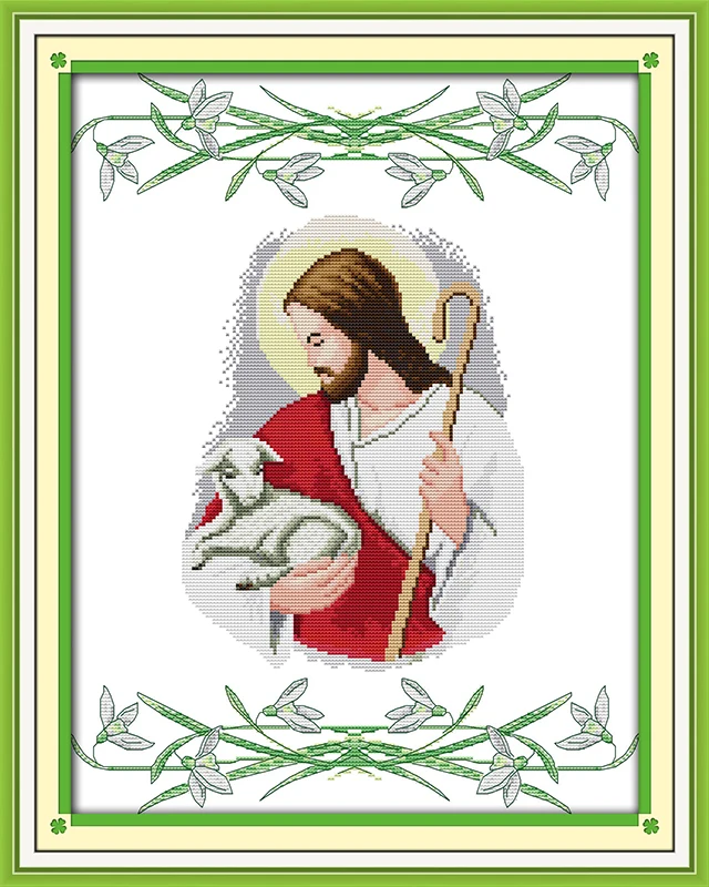 

Jesus and sheep cross stitch kit people 18ct 14ct 11ct count print canvas stitches embroidery DIY handmade needlework
