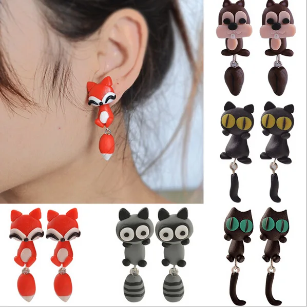 

Handmade Polymer Clay Cute Lovely Cat Animal Stud Earrings Ear Stud jewelry Brincos De Festa