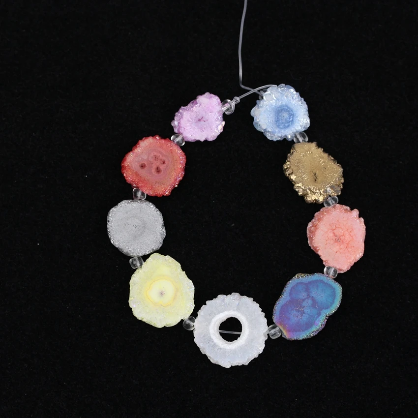 Прибл. 9 шт/нитка граненый Красочный натуральный подсолнух цветок Друза Агат срез