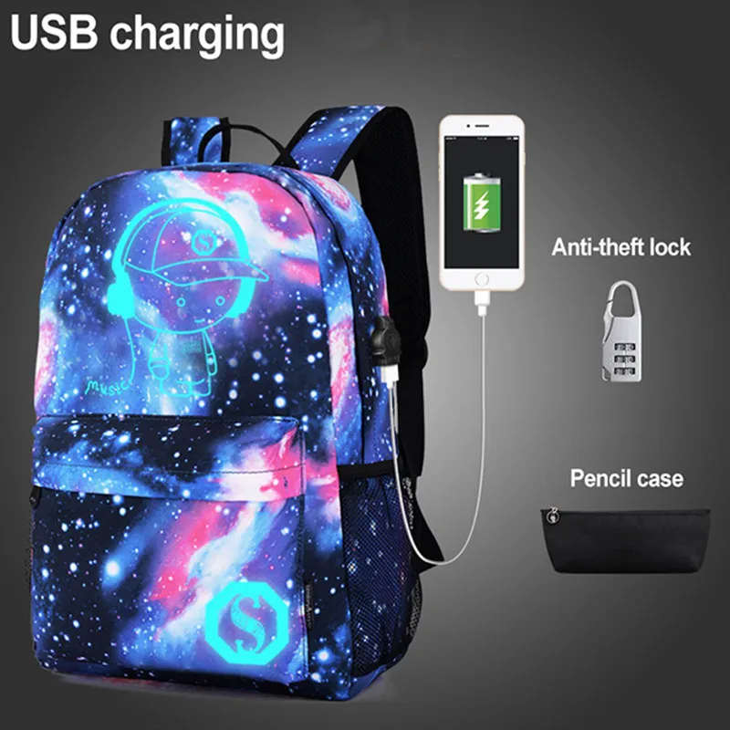USB зарядка детские школьные сумки Звездный школьный рюкзак модный с отражающими