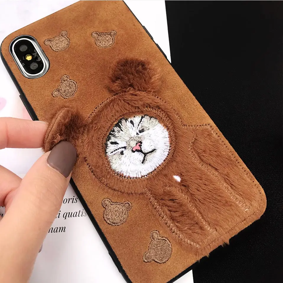 Вышивка Чехол для телефона iPhone XS Max 6 7 8 X XR милый плюшевый Кот задняя крышка S плюс