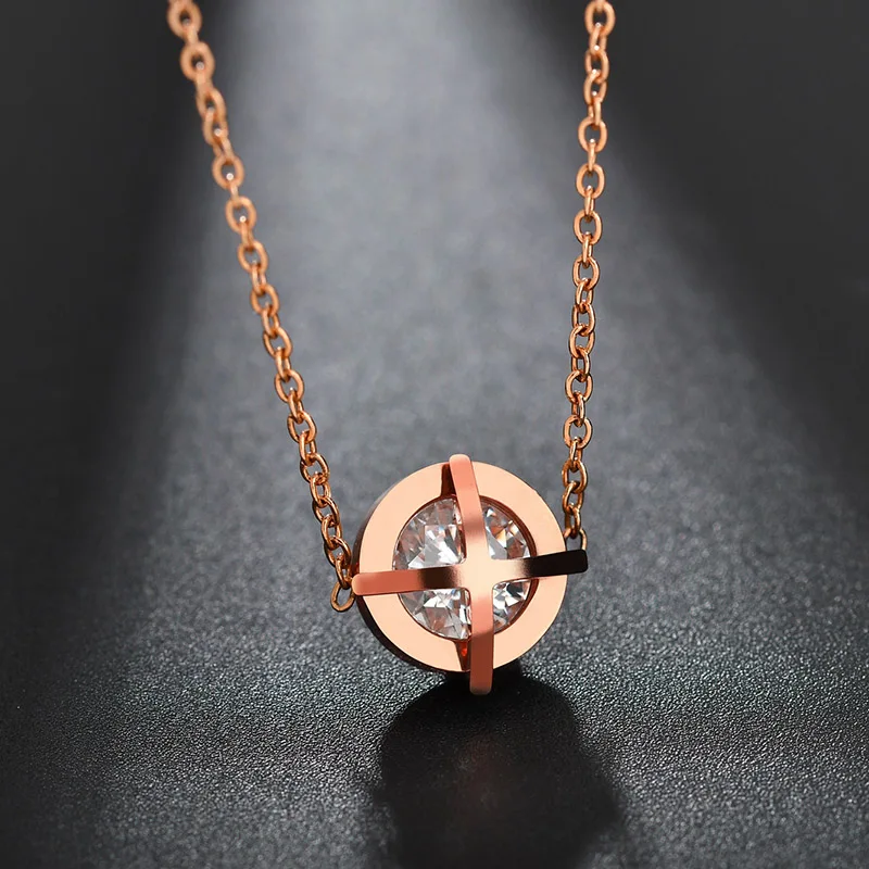 ELSEMODE розовое золото Круглый Мини Крест CZ камень любовь кулон ожерелье для женщин