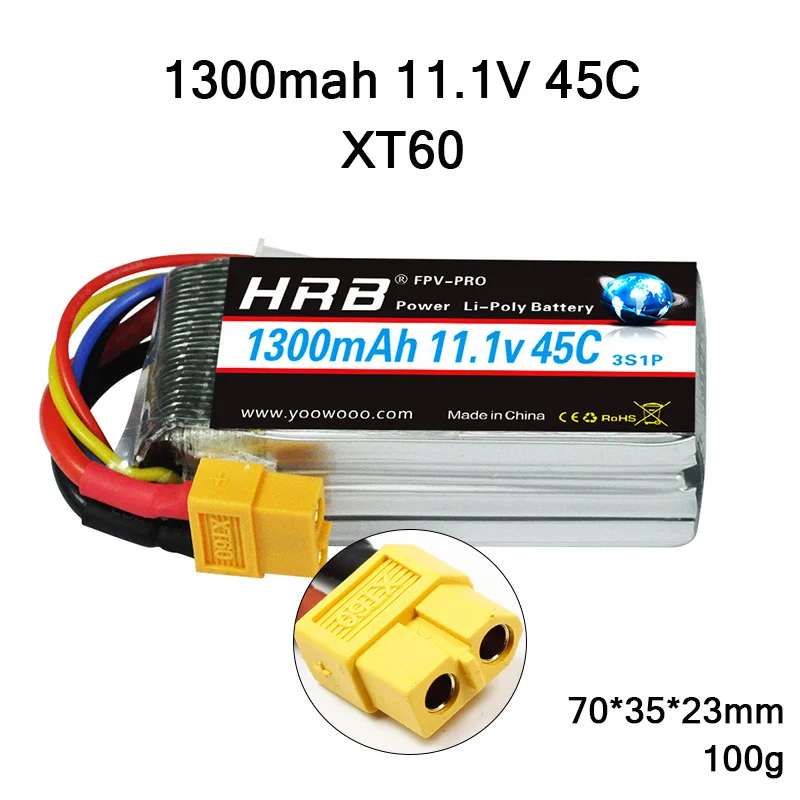 HRB 11,1 V Lipo батарея 1300mah 1500mah 1800mah 3S 45C 65C 50C 90C XT60 T Deans женские части для радиоуправляемый самолет, Квадрокоптер внедорожников - Цвет: 1300mah 45C XT60