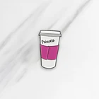 Брошь Розовая эмалированная в виде кофейной чашки, на пуговицах