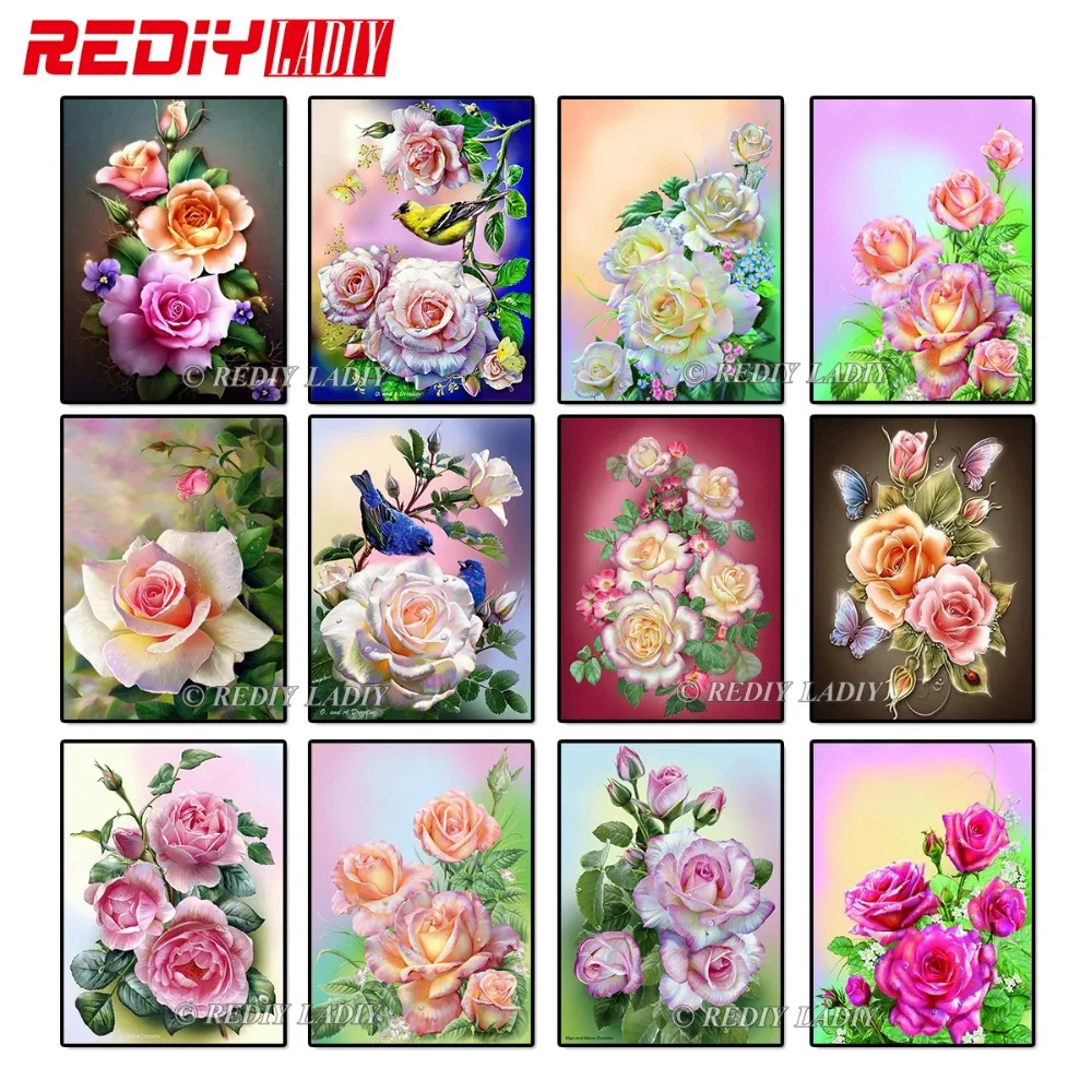 REDIY LADIY Алмазная Вышивка Цветы DIY Картина крестом розовая роза полная квадратная