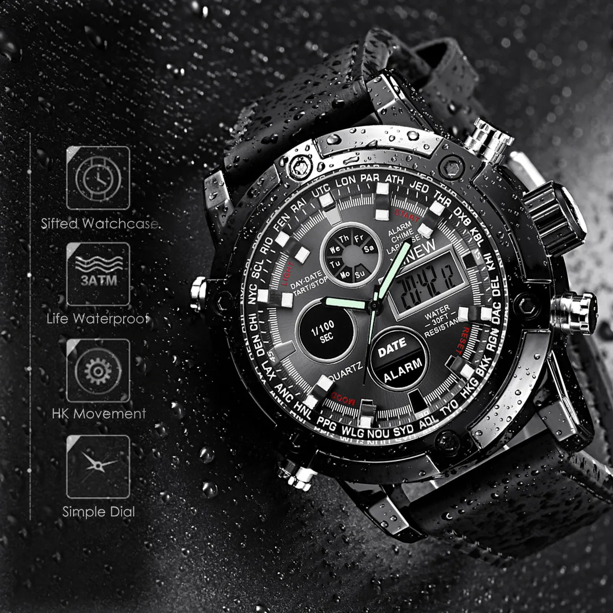 

2021 Mens Watches To Luxury Dual Movt Men's Leather Quarz Analog Digital Led Sport Wrist Watch Clock Waterproof Sports Watches