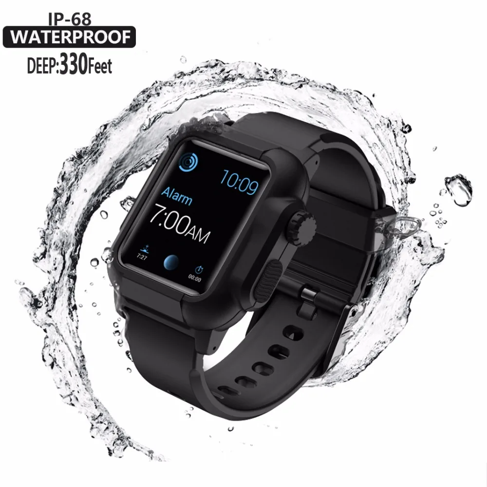 Водонепроницаемый ударопрочный чехол для Apple Watch версии 3 2 Мягкая силиконовая