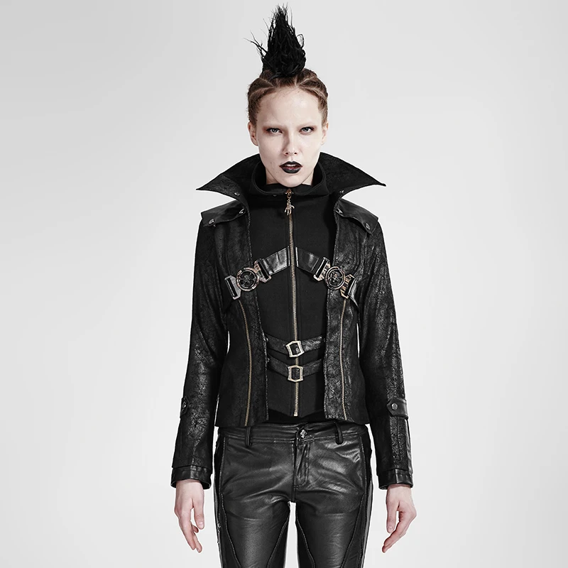 Куртка женская короткая с воротником-стойкой Готическая винтажная кожаная