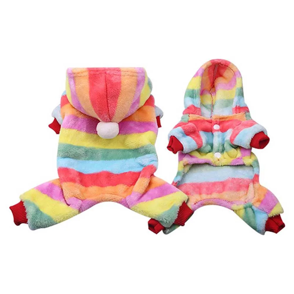 Rainbow Одежда для собак и кошек, толстовка с капюшоном, плюшевая теплая Модная одежда для рождественской вечеринки, зимняя DC120 - Цвет: Rainbow