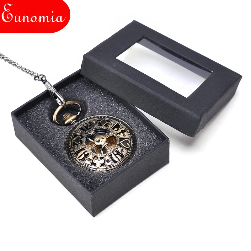 Poke Card Bronze Pirate Skull Round Mechanical Pocket Watch Automatic Self - Wind Vintage Antique Men Military | Наручные часы