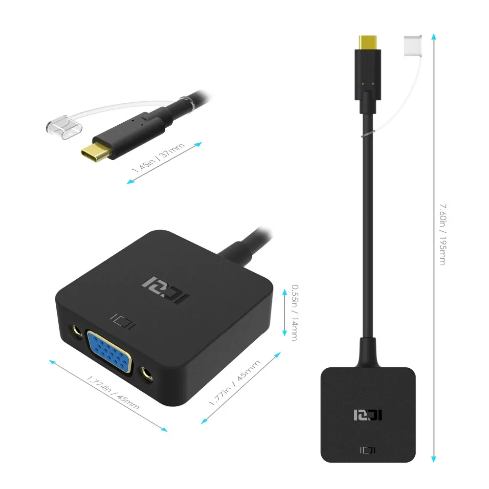 ICZI type C (USB Thunderbolt 3 порта совместимый) к адаптеру VGA USB для MacBook Pro huawei Matebook X |