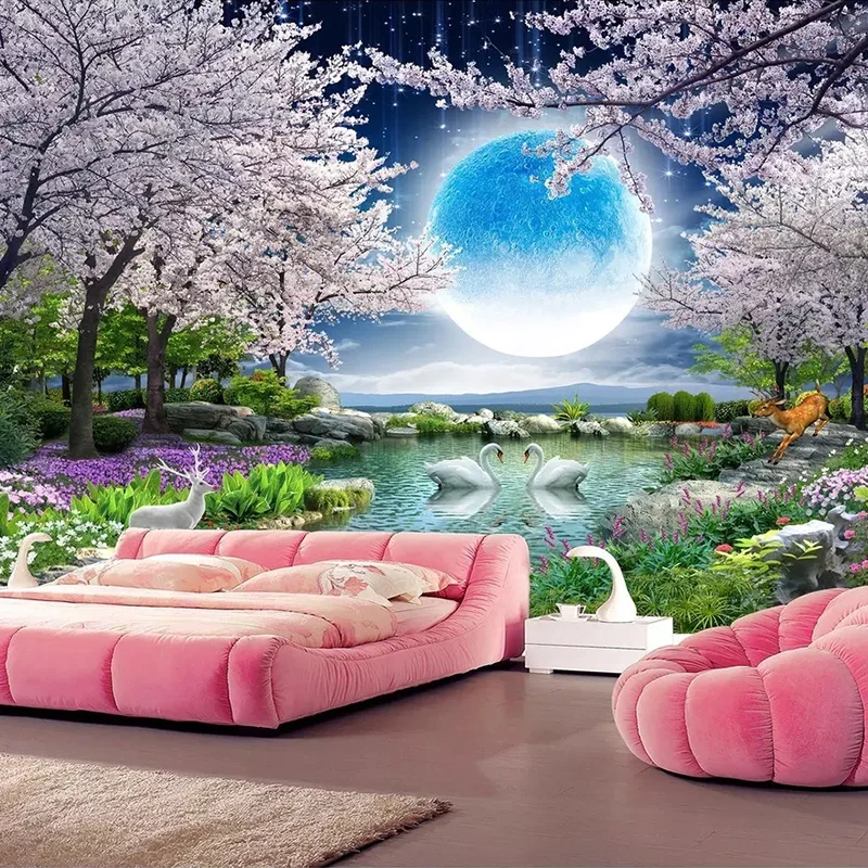 Пользовательские 3D обои Moon Cherry Blossom настенный пейзаж с деревом водостойкая