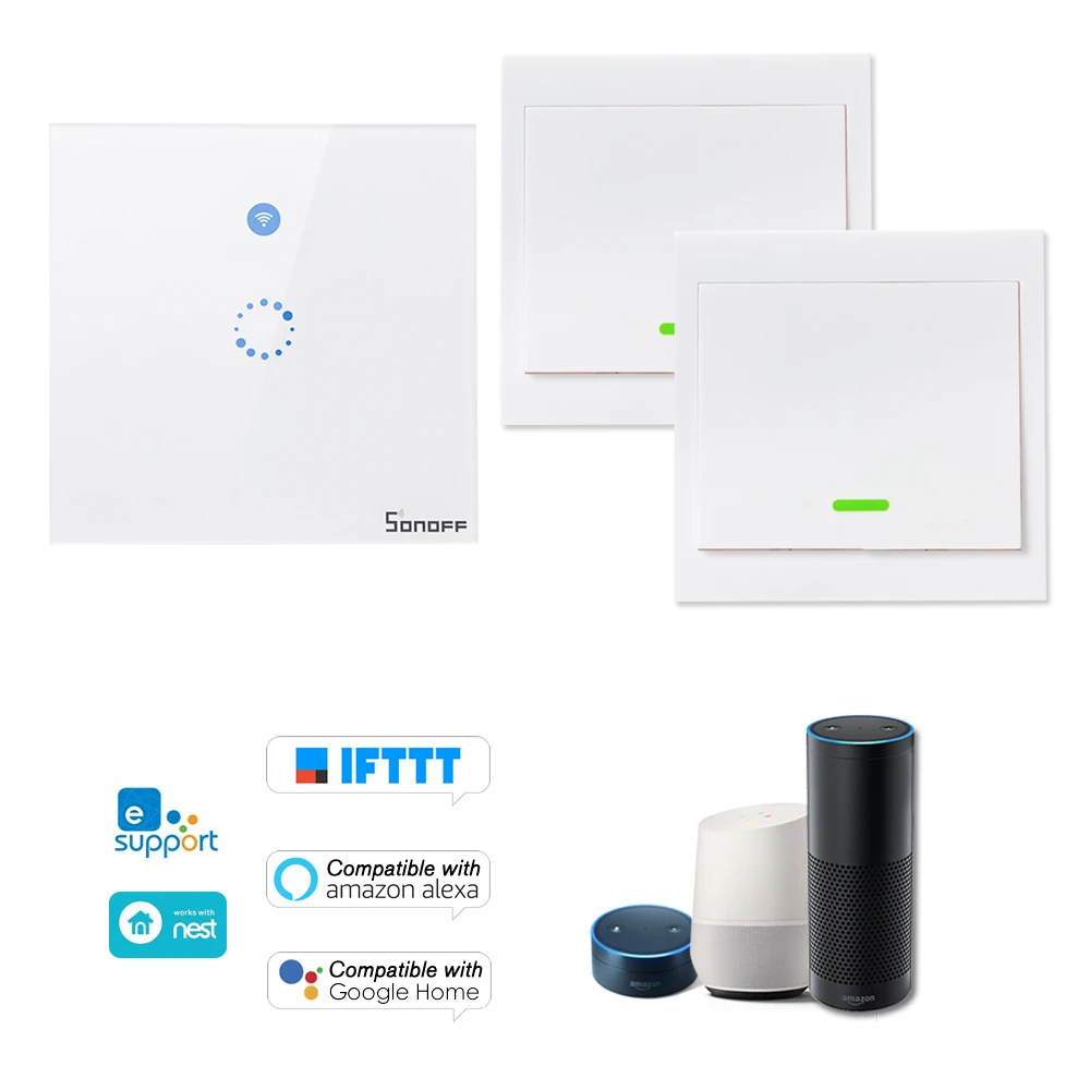 SONOFF T1 EU ITEAD 433 МГц умный WiFi настенный светильник переключатель RF/APP/сенсорный таймер управления для Google/Amazon Беспроводной RF пульт дистанционного управления - Цвет: Белый