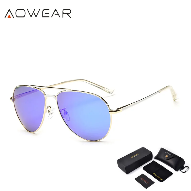 AOWEAR поляризационные солнцезащитные очки для женщин, брендовые, дизайнерские, поляризационные, солнцезащитные очки пилота для мужчин, унисекс, HD, для улицы, для вождения - Цвет линз: Gold Blud