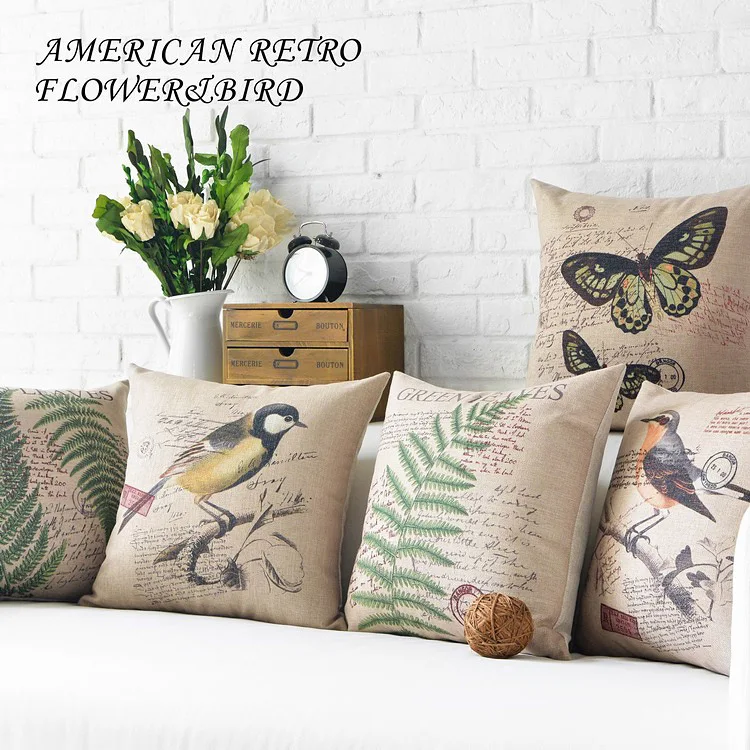 Подушка с изображением цветов американской деревни оригинальная льняная