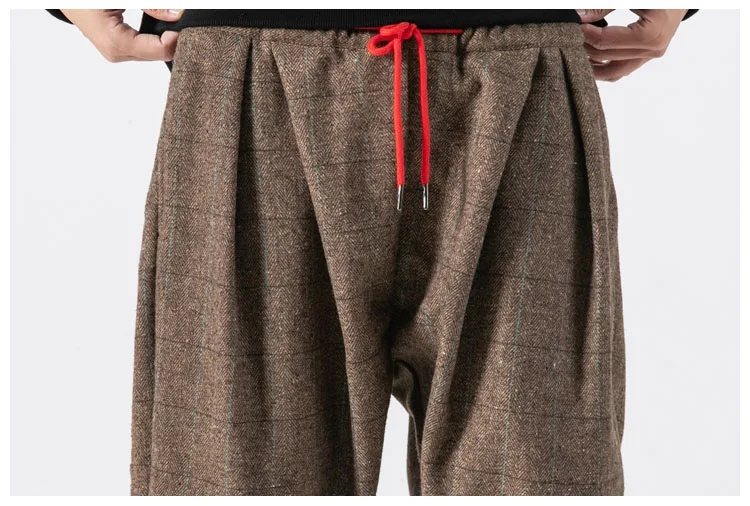 Мужские зимние плотные теплые шерстяные повседневные клетчатые брюки мужские