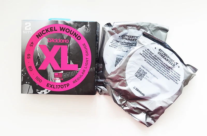 2 комплекта D'addario DAddario среднего калибра с никелевой обмоткой бас струны, длинные весы, EXL160TP, EXL170TP 45-100,50-105