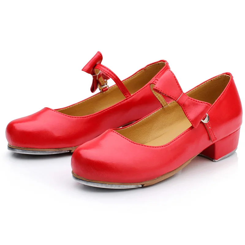 Детская обувь для танцев девочек кожаная с бантом женская новая Круглая Яркая