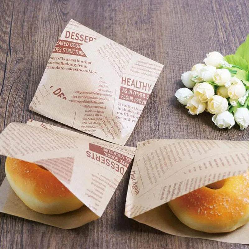 

12x12cm Bakery Packaging Food Oilproof Paper Bag Sandwich Puff Donut Bread Kraft Food Baking Supplies ZA3246