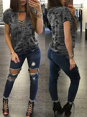 Женская Облегающая рубашка с камуфляжным принтом и коротким рукавом модные