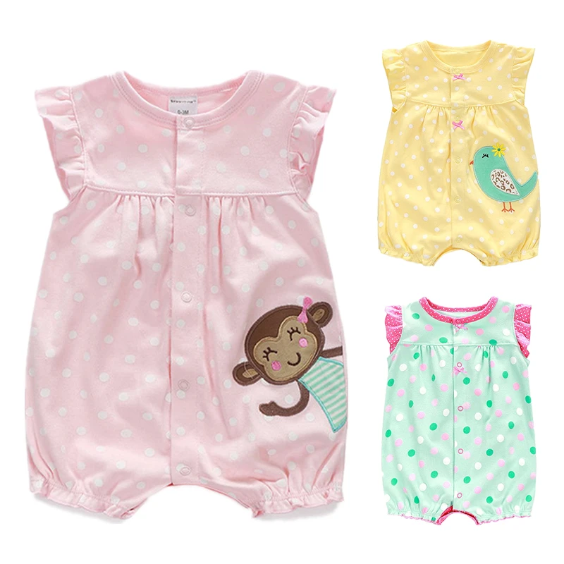 Детский хлопковый комбинезон с коротким рукавом и мультяшным принтом|infant jumpsuit|baby