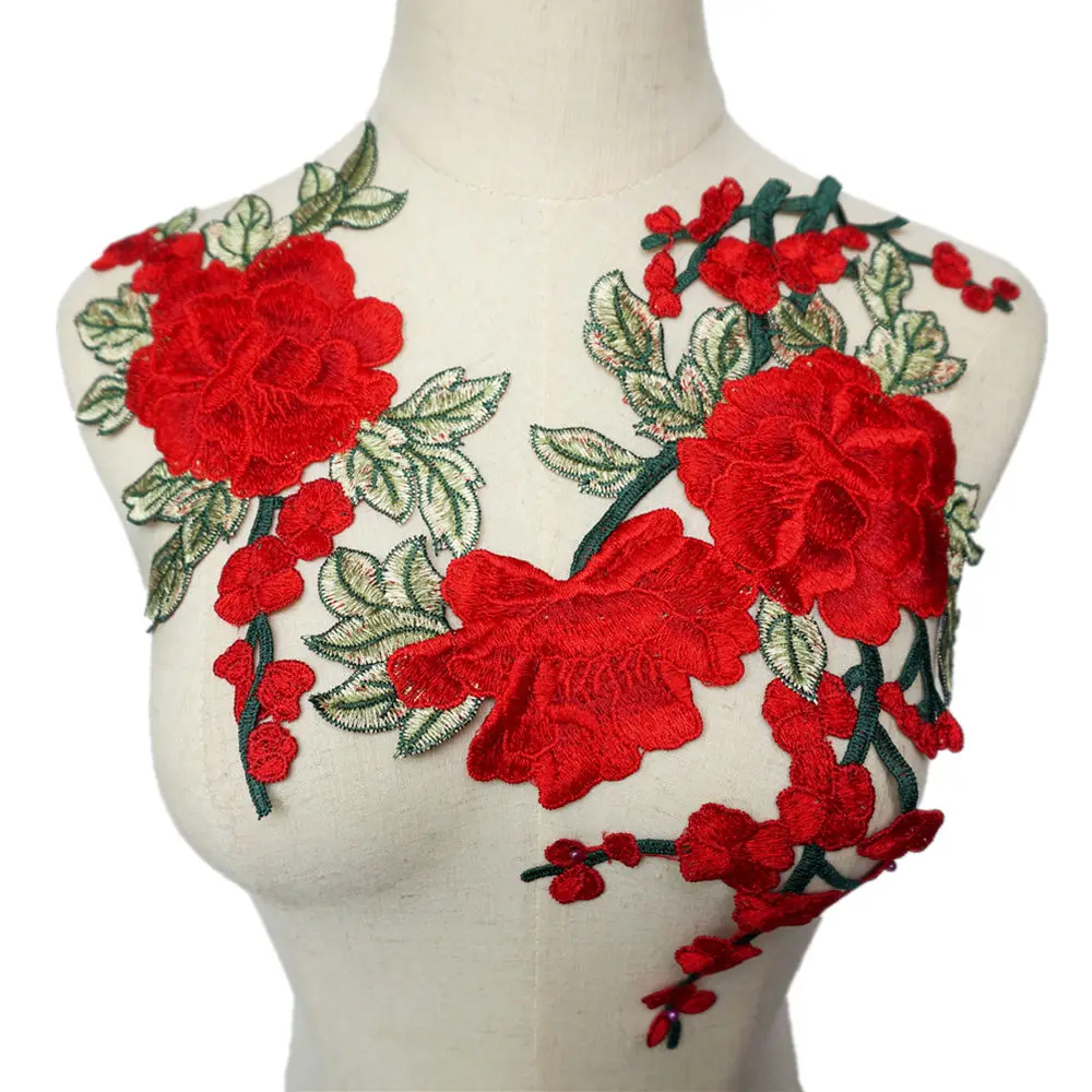 2 шт. тканевые Аппликации с вышивкой пионов цветов листьев красного и синего