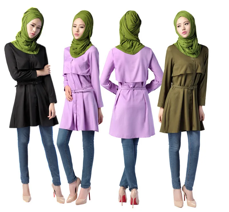 Модная женская Свободная рубашка с длинным рукавом мусульманское короткое