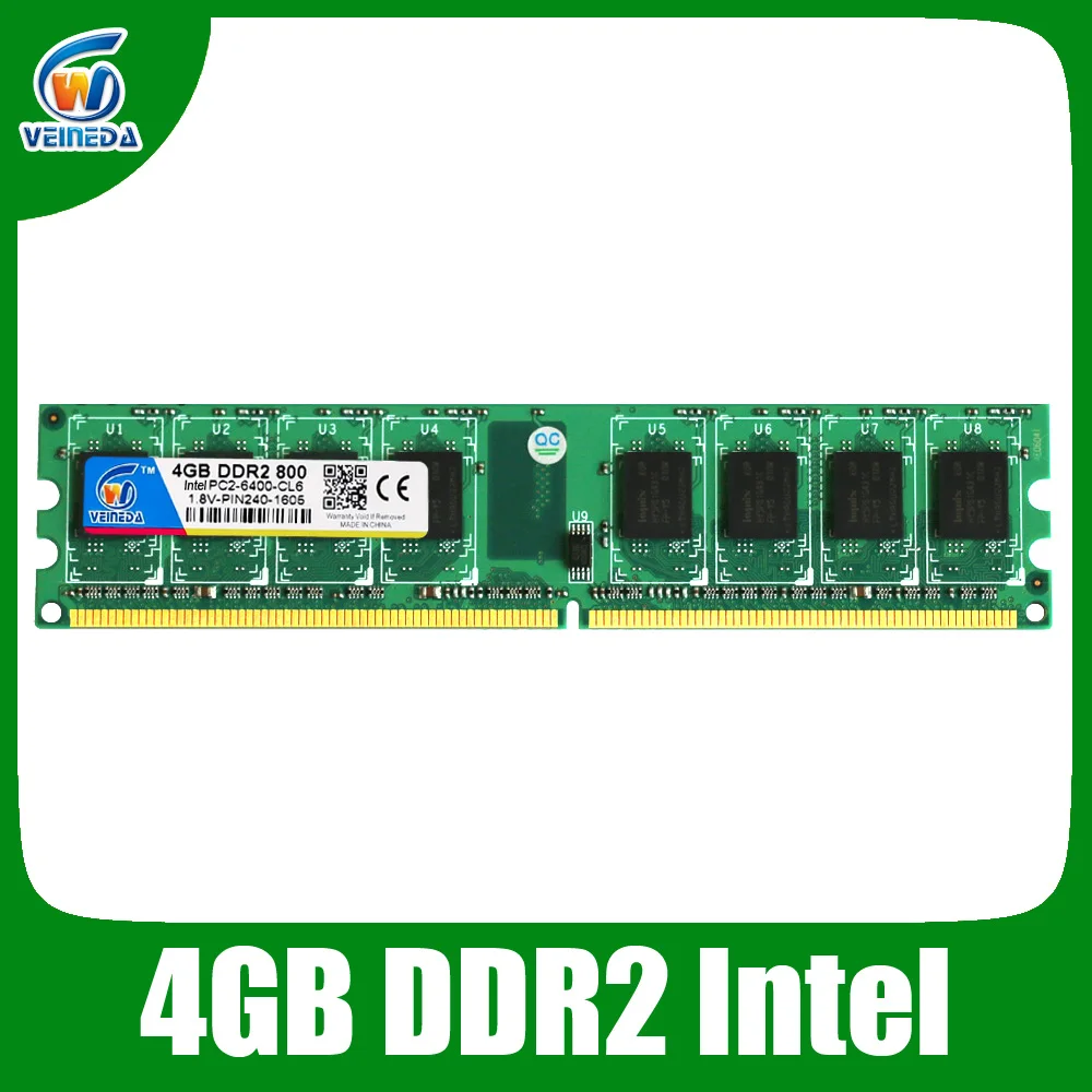 Оригинальный Veineda оперативная память ddr2 4 ГБ 2 800 667 533 memoria PC2 6400 МГц ddr для intel amd