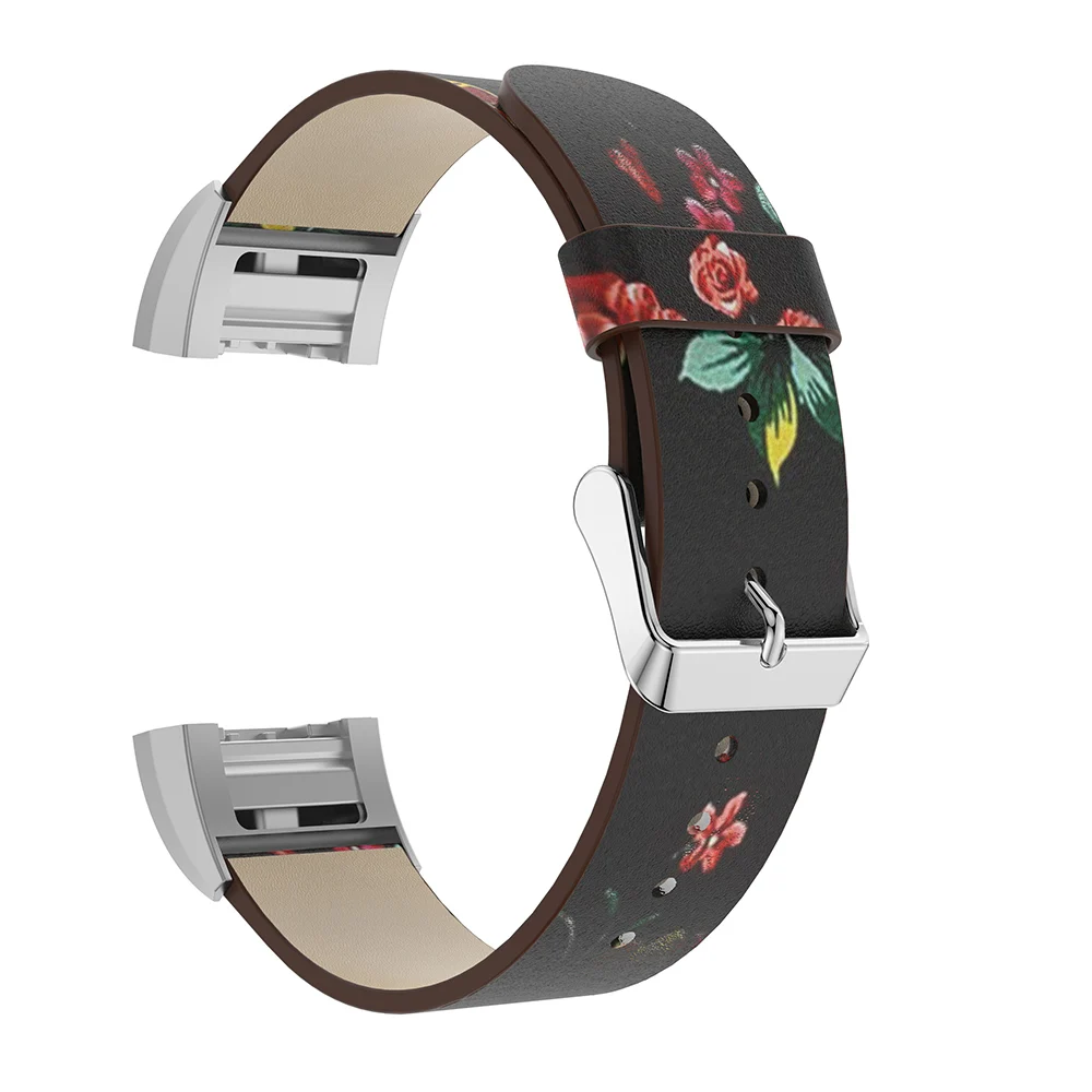 Ремешок для часов Fitbit Charge 2 сменный кожаный браслет с цветочным принтом в