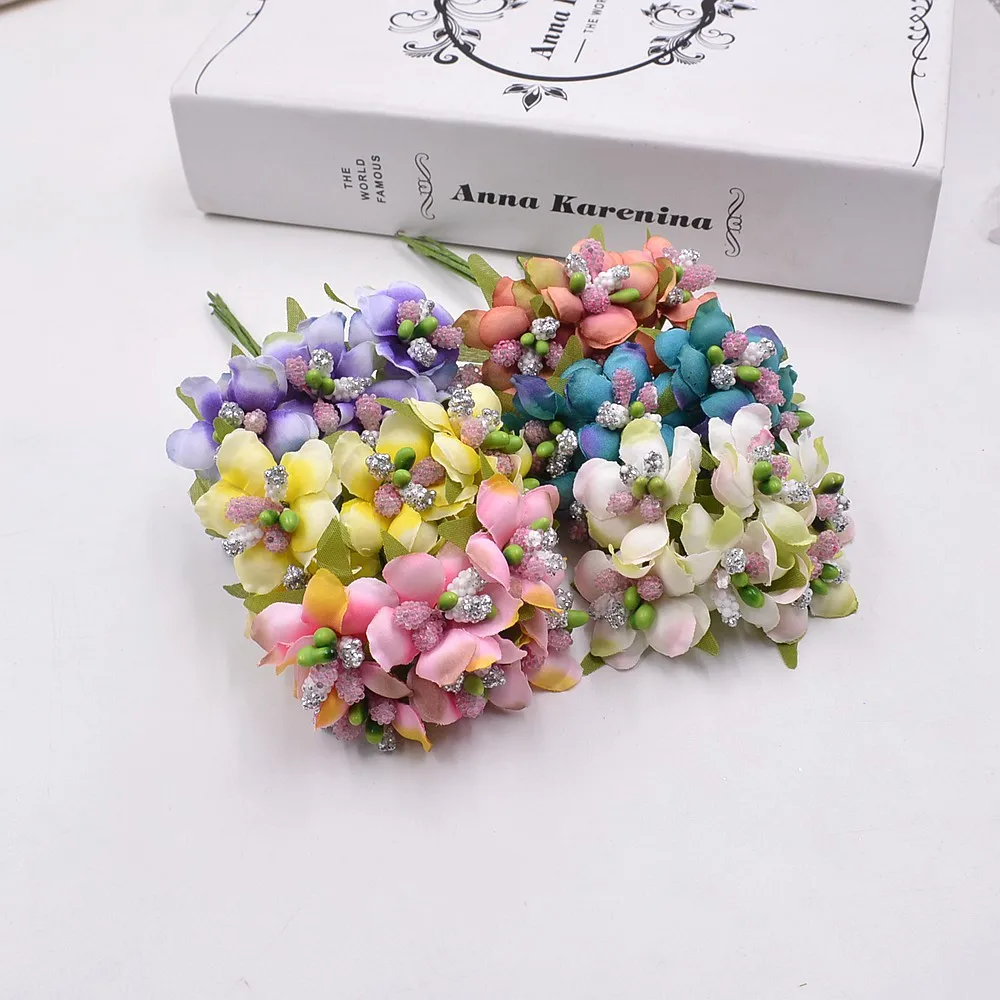 6pcs Silk Gradient Stamen Handmade Artificial Flower Bouquet Wedding Decoration DIY Wreath Gift Scrapbooking Craft Fake | Дом и сад