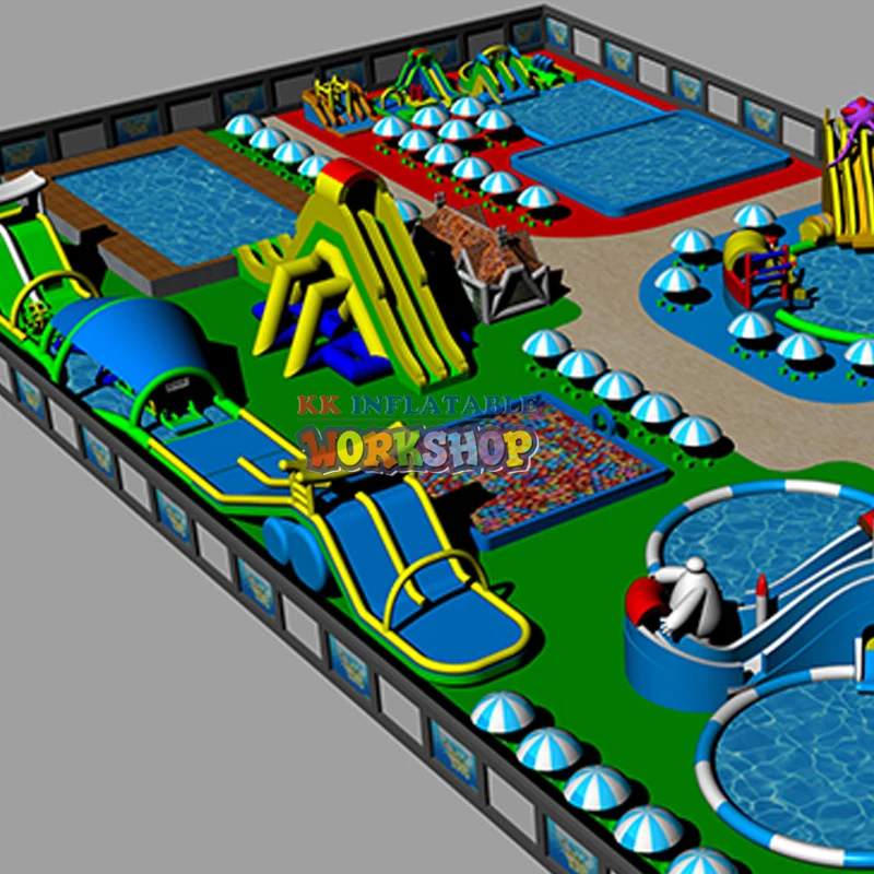 Kopen Outdoor Waterpark Projecten Apparatuur, Frame Zwembad Water Park Met Opblaasbare Glijbaan Op Het Land