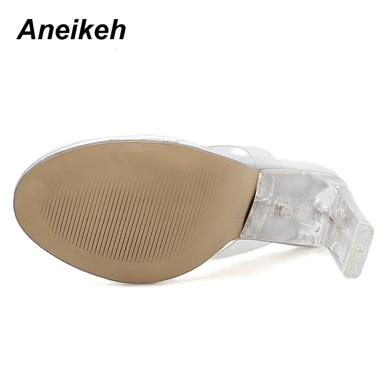 Aneikeh/Модная женская обувь; Новинка года; женские босоножки; тапочки с зажимом; прозрачные туфли-лодочки на высоком каблуке из ПВХ