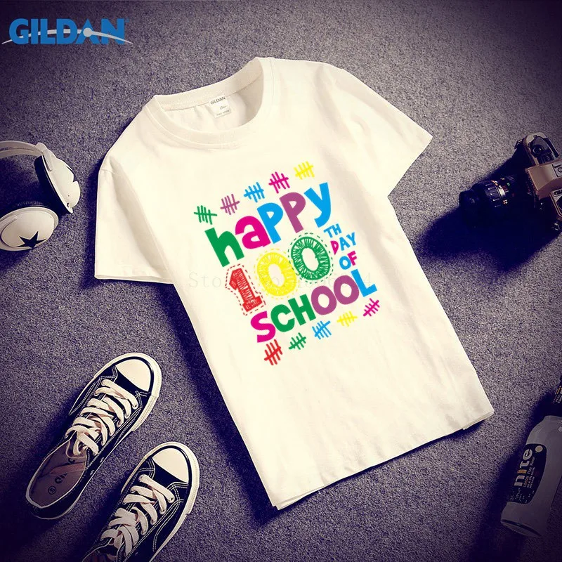 Забавные Повседневное футболка для Для мужчин короткий рукав Happy 100th день