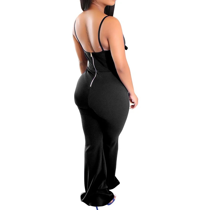 Женский комбинезон с глубоким v образным вырезом и широкими штанинами Новинка