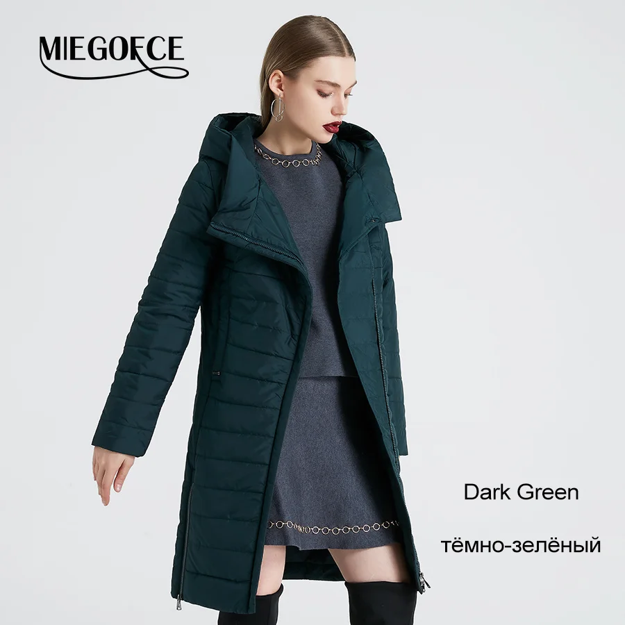 704 Dark Green MIEGOFCE Весенняя Осенняя Коллекция Женская Куртка с Изогнутой Молнией Женское Пальто Высококачественный Хлопчатобумажная Элегантное ЖенскаяТонкая Куртка Теплая Парка Изумительная Модель Этого Года - Цвет: 704 Dark Green