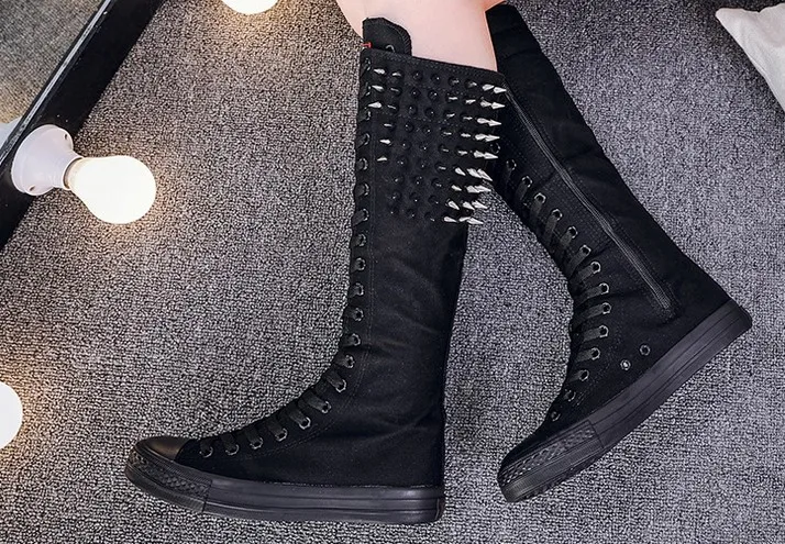 black height increas Модные женские кроссовки; парусиновые ботинки на плоской подошве, визуально увеличивающие рост; обувь с заклепками; женские вечерние белые туфли для клубных танцев; zapatos mujer - Цвет: black height increas
