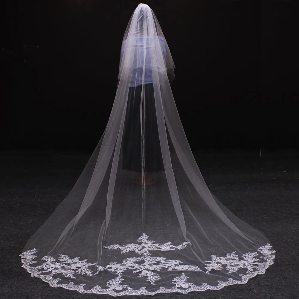 Белый/слоновая кость Аппликация Тюль 3 метра Длинная свадебная вуаль на голову с