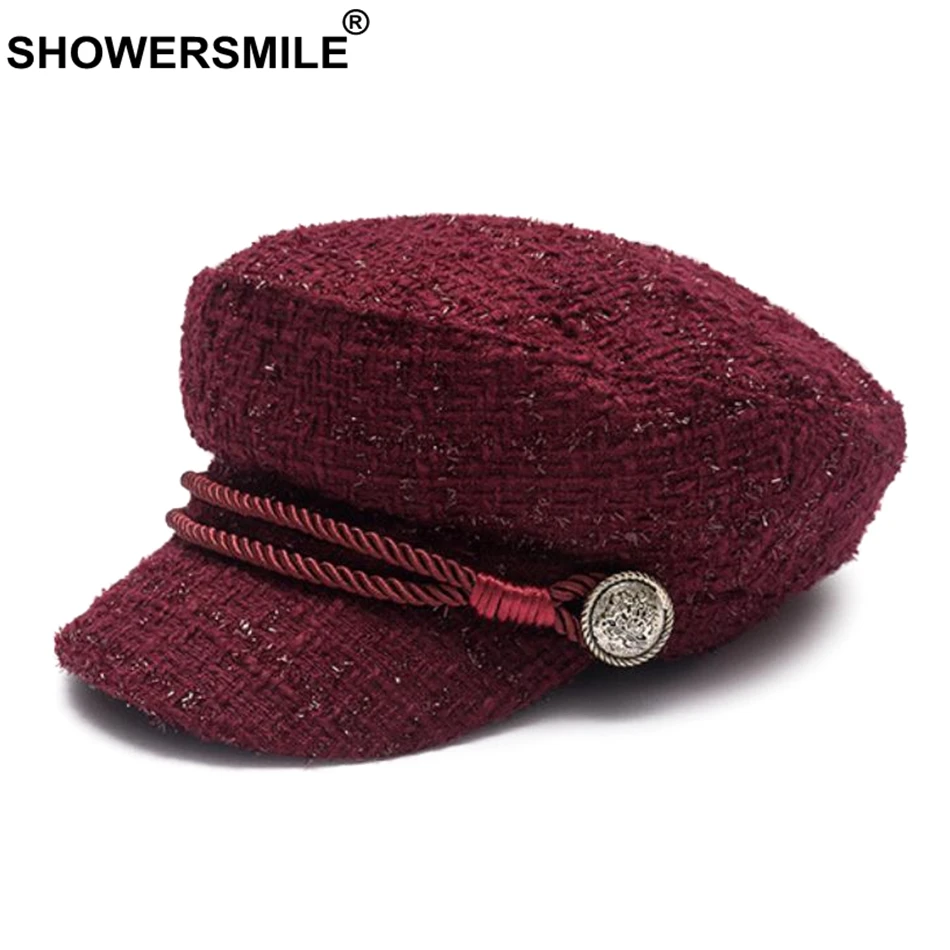 SHOWERSMILE, женские новинки, кепки для мальчиков, шапка бордового цвета на плоской подошве, женские повседневные Шапки капитана, женские дизайнерские осенние кепки для мальчиков, черные