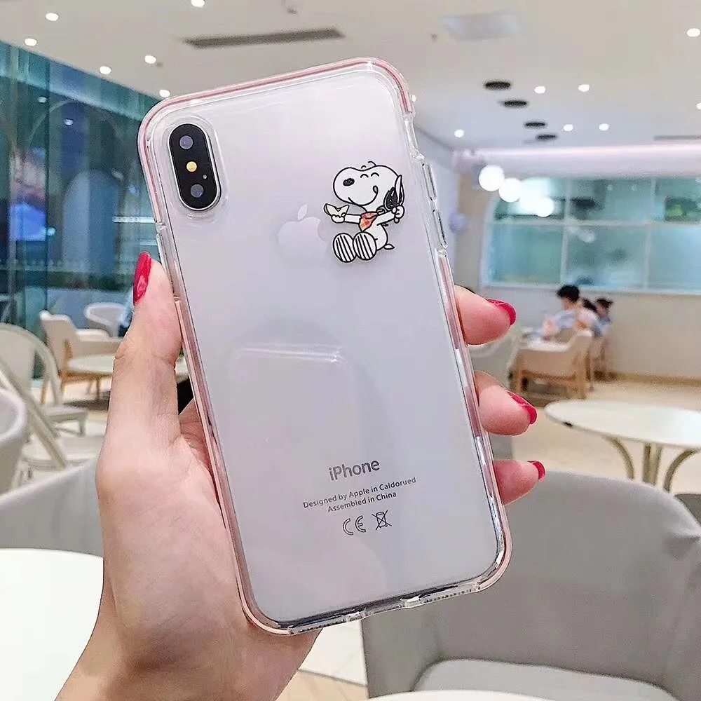 Мультфильм Снупи прозрачный цвет границы чехол для телефона iphone 6 6s 7 8 plus X XR XS MAX